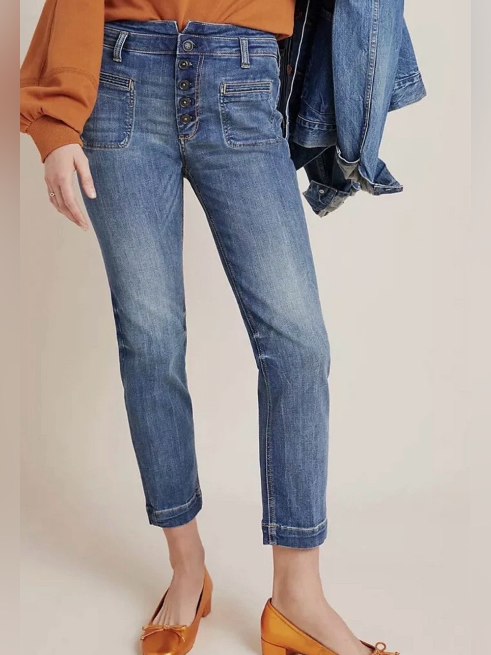 Anthropologie Pilcro High Rise Denim Legging Slim Jeans Button Fly Size 27 Blue - Picture 3 of 16